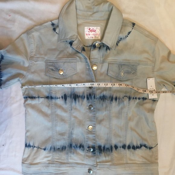 Justice Girl's Youth Size 18/20 Tie Dye Blue Denim Jacket Boho New with Tags - Picture 14 of 16